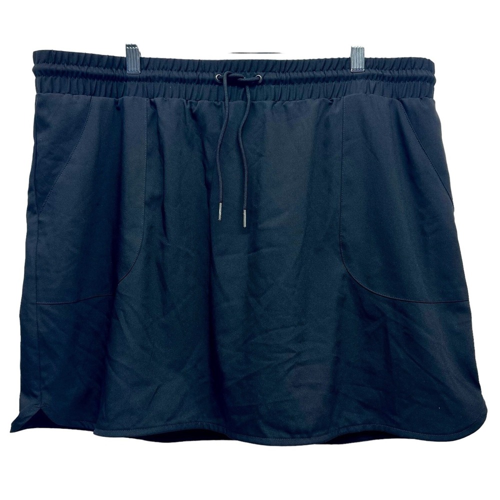 ST JOHN'S BAY Women's Black Elastic Drawstring‎ Waist Rayon Skirt - Size 2X